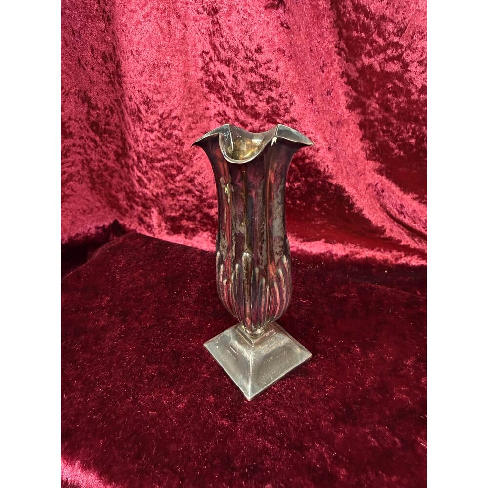 Vintage Silver Plated Bud Vase – Fluted Pedestal Urn Form - Antique Style Decor